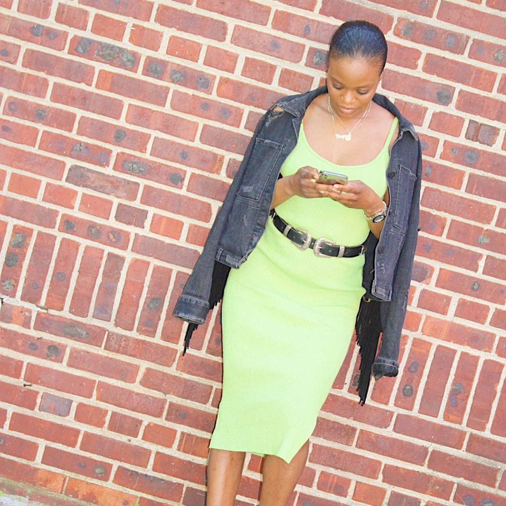 Ribbed Knit Dress - Lime
